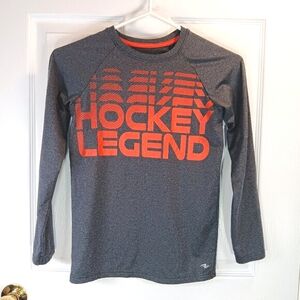 NWOT Athletic Works Boys Grey Long Sleeve Hockey Legend Orange Graphic Tee Sz M